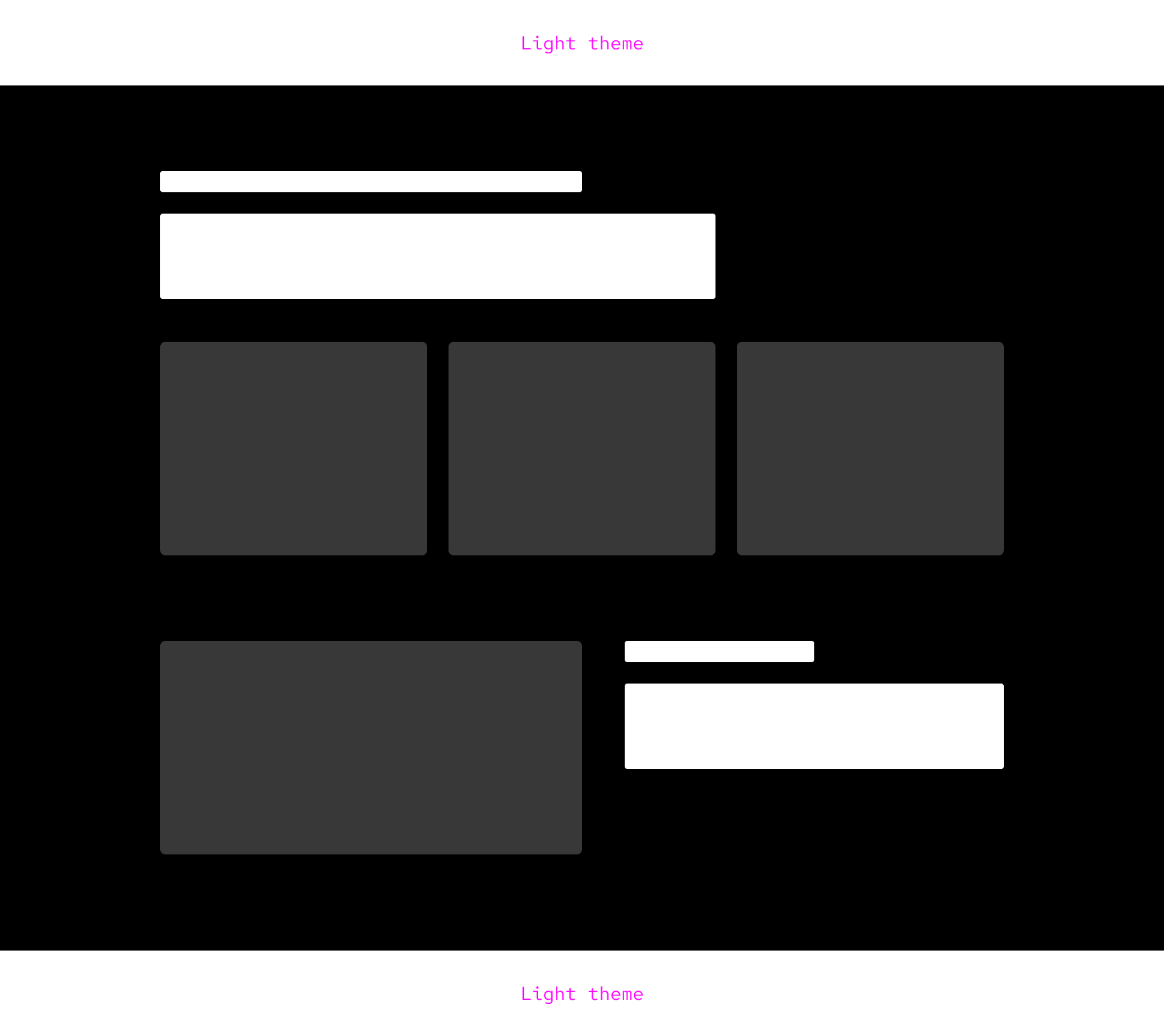 wireframe of a dark palette section sandwiched by two light palette sections