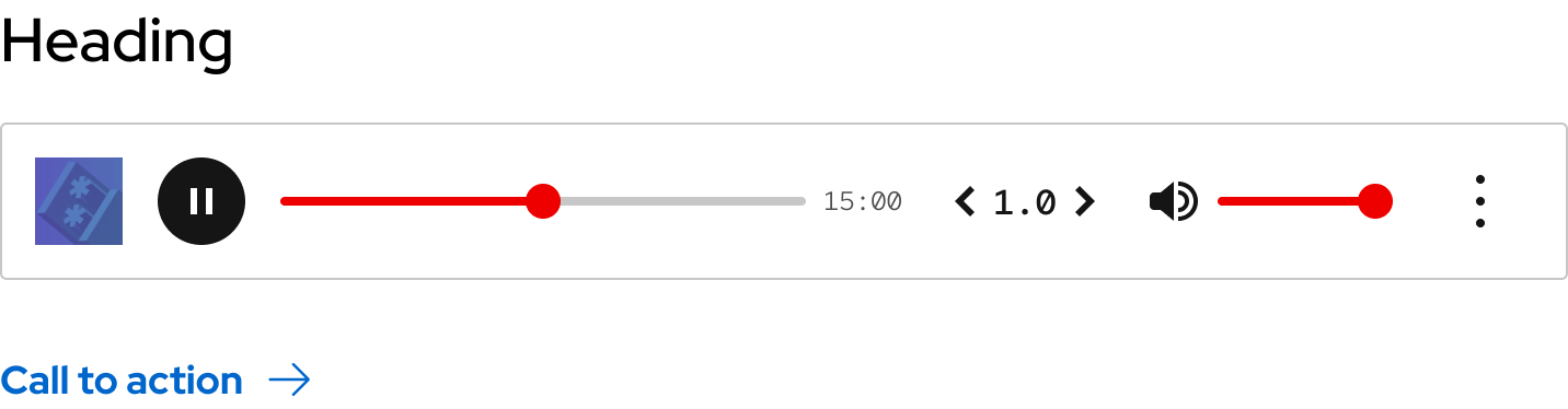 Heading, compact audio player, and a default call to action