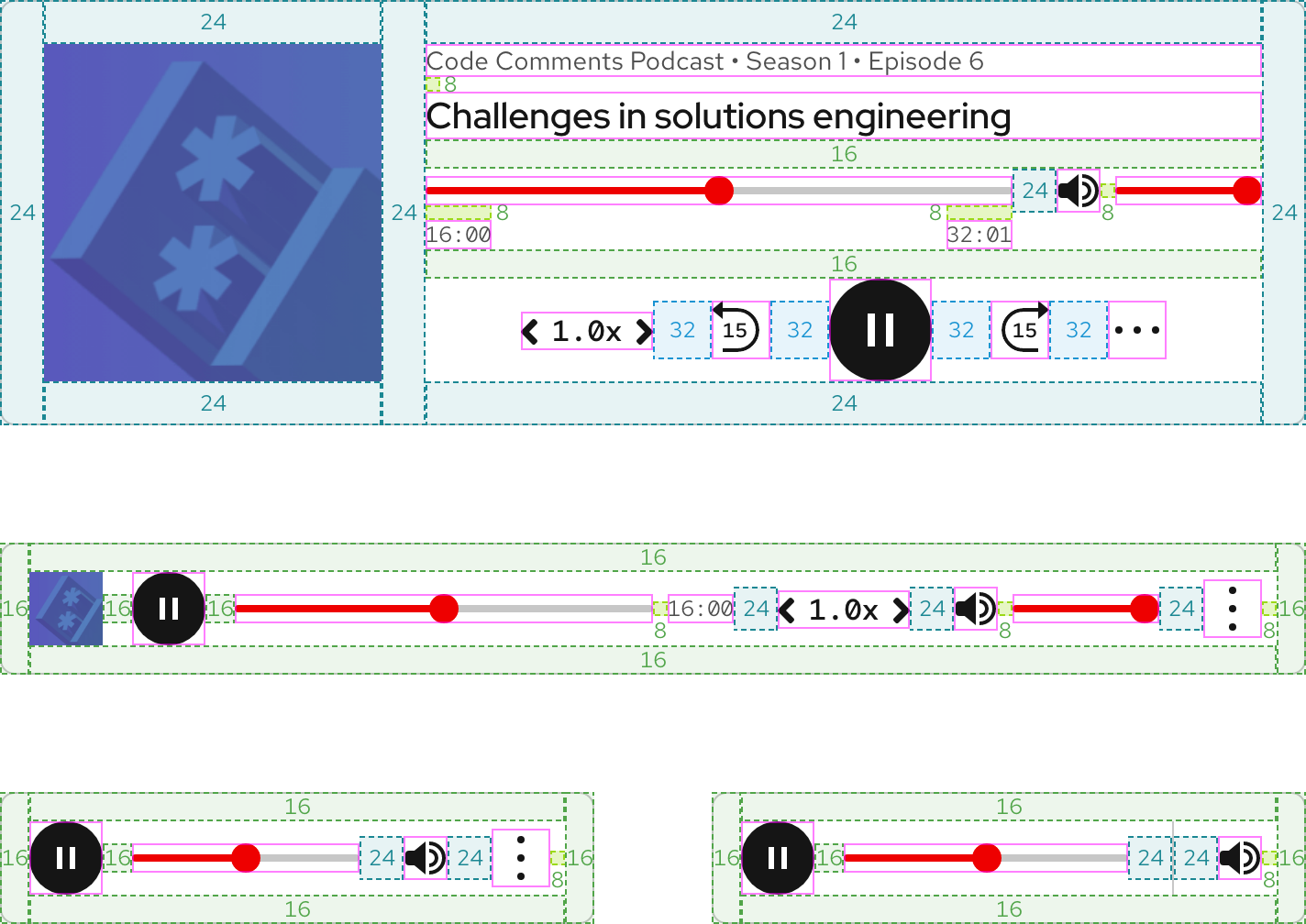 Image of audio player spacing for all sizes