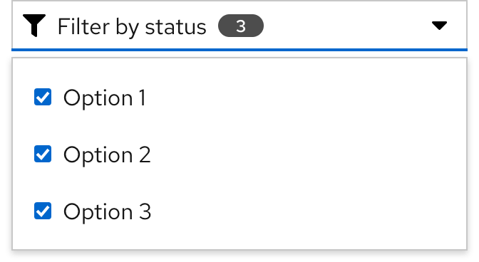 A badge used in a filter dropdown and counting three selected checkboxes within a menu