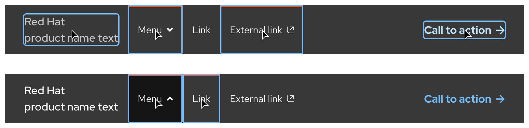 Image of dark theme secondary navigation active states