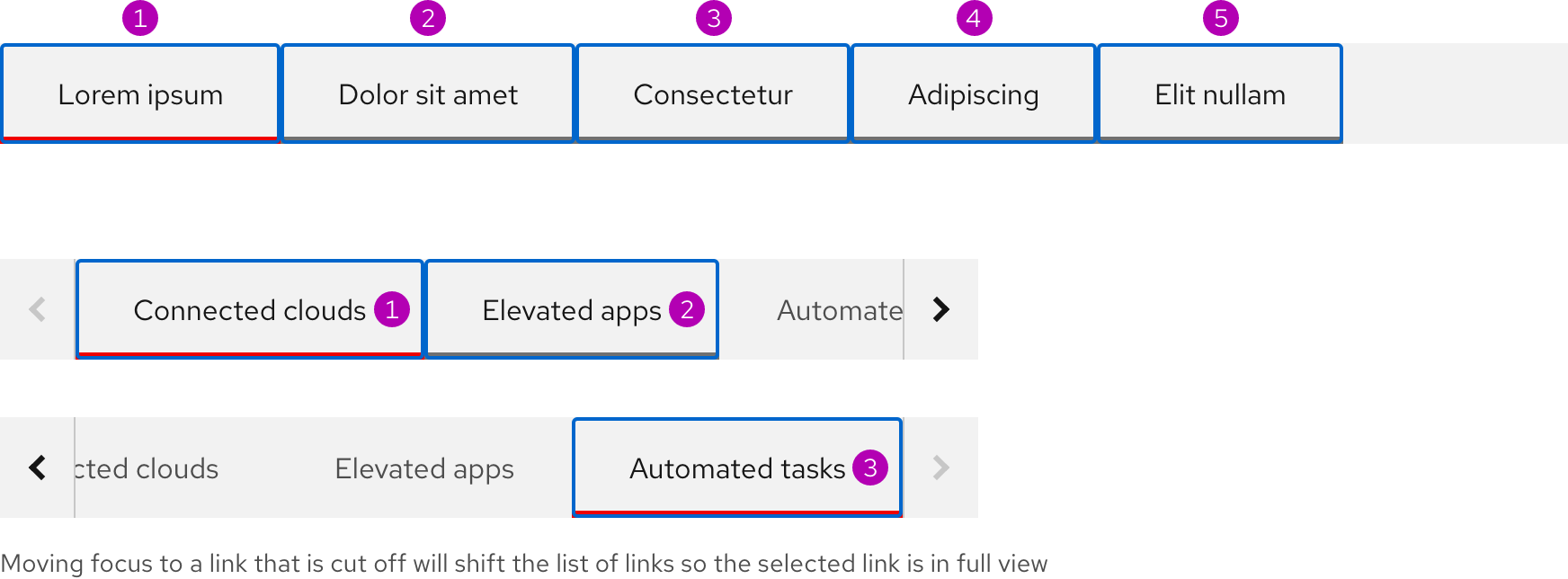 Image of desktop and mobile subnavigations showing the focus order from left to right