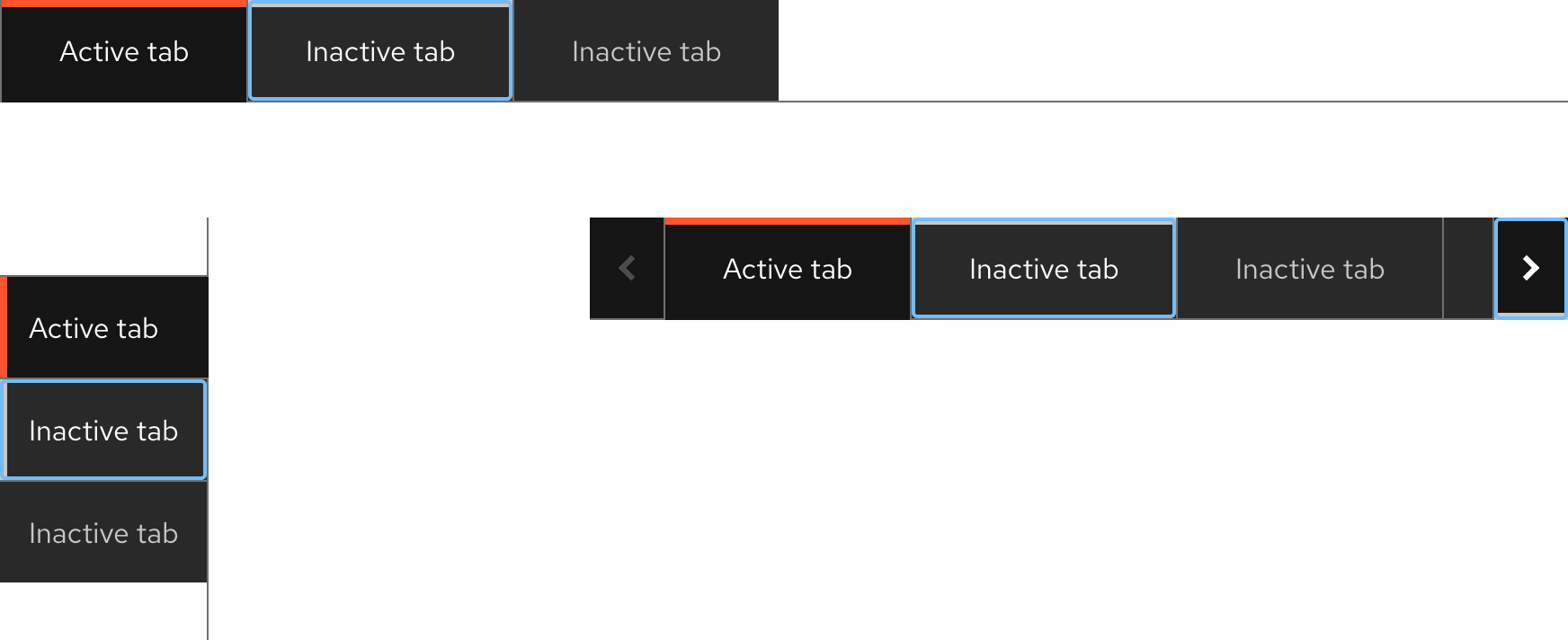 Image of dark theme box tabs focus states