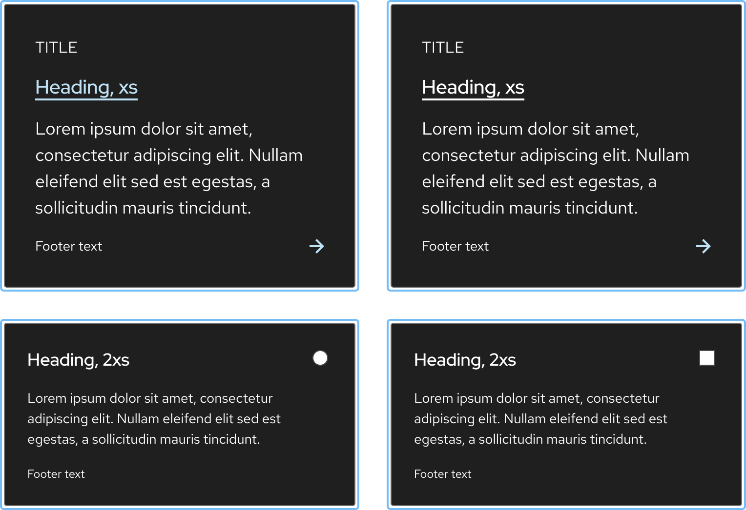 Focused dark theme tiles have a light blue focus ring and use hover state styling